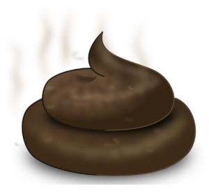 A pile of cartoon poop with stink lines rising from it, on a white background